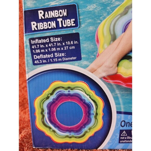 Rainbow Ribbon Tube Pool Float Inflatable Floating Ring Swim Toy Summer Fun NEW - Picture 2 of 5